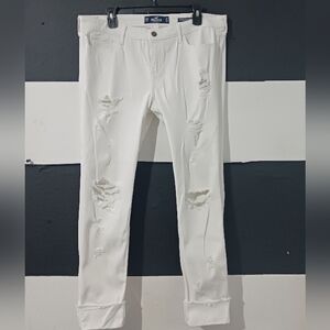 Hollister Women White Destroyed Ripped Low Rise Super Skinny Jeans